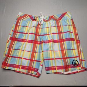 Volcom Board Shorts Mens 36 Multi-Color Plaid Plaino Mod Surf Swim Trunks